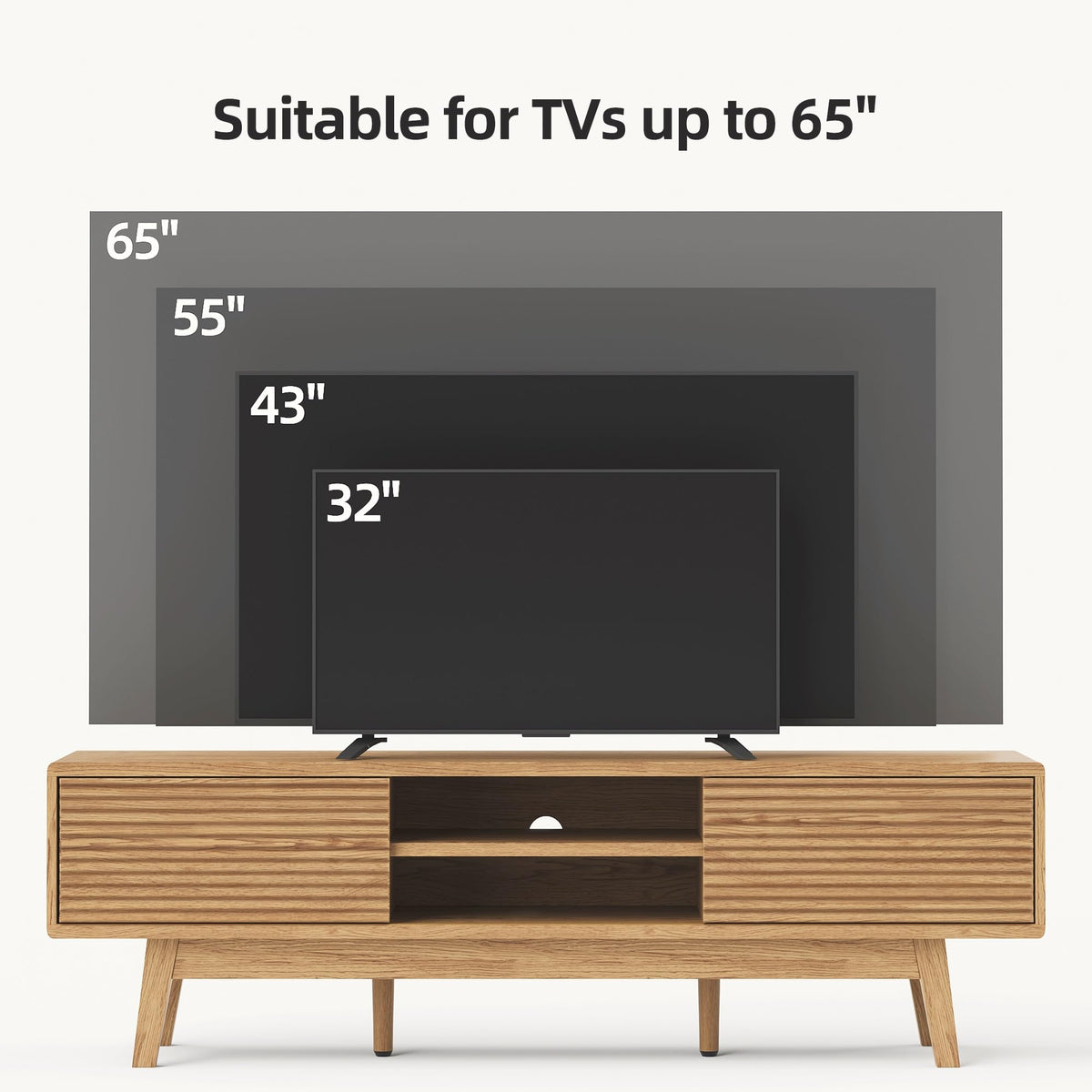 Xilingol 59“ TV Stand for TVs 65”, Mid Century Modern TV Console, Oak