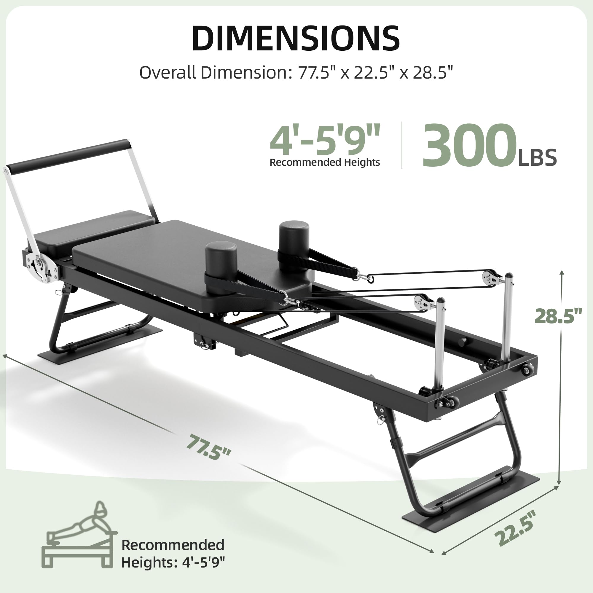 Buytime Pilates Reformer, Foldable Reformer Pilates Machine with Dual Resistance - Springs and Cord, Pilates Machine for Advanced and Beginners Users, Up to 300 lbs Weight Capacity, Black