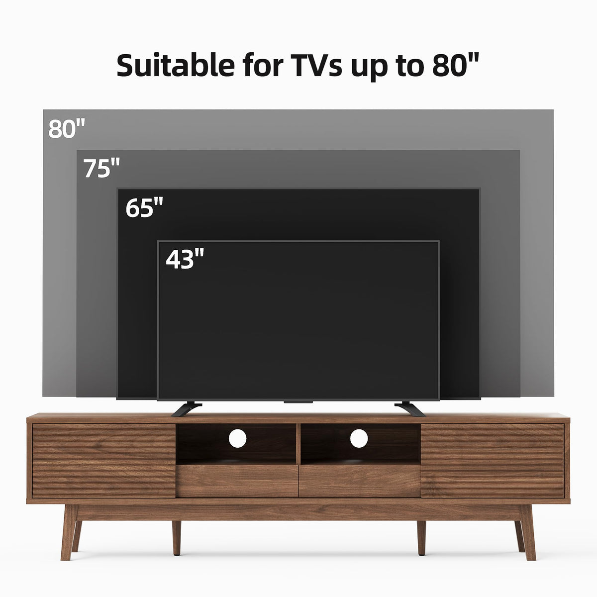 Xilingol 70" TV Stand for TVs 80", Mid Century Modern TV Console, Walnut