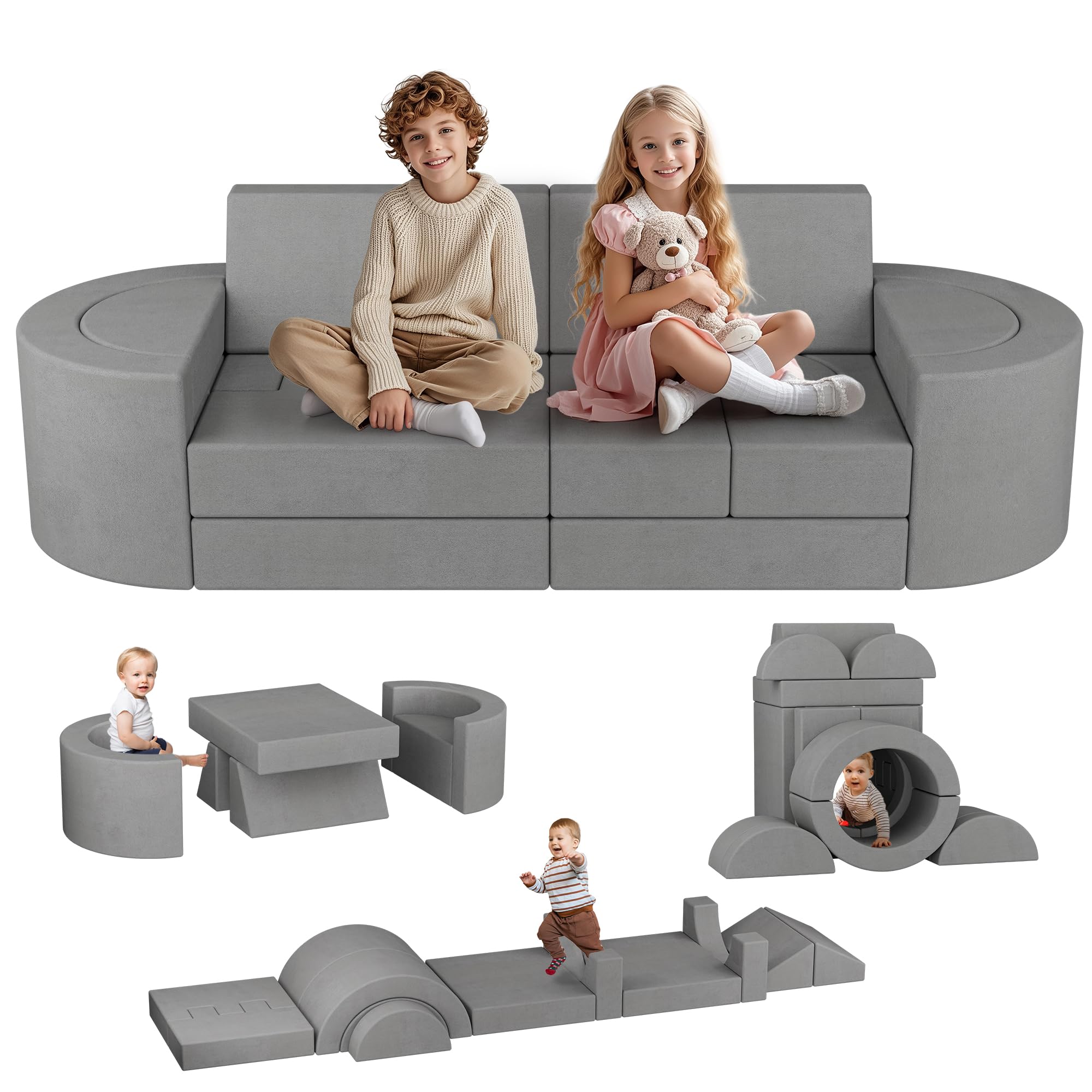 Betterhood 16pcs Modular Kids Play Couch, Large Toddler Play Sofa for Fun Play Time or Comfy Lounging, 1000+DIY Creativing Playroom Furniture, Foam Couch for Boys & Girls