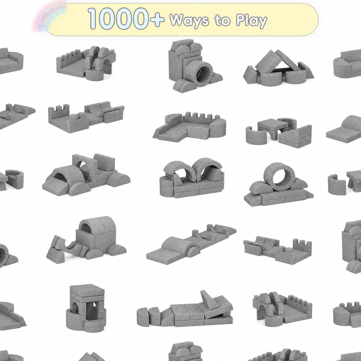 Betterhood 16 Pcs Modular Kids Play Couch, 68" Convertible Foam Sofa, Grey