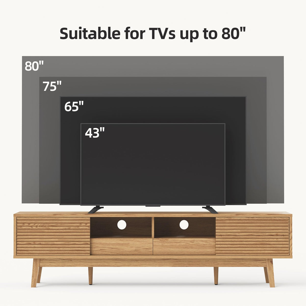 Xilingol 70" TV Stand for TVs 80", Mid Century Modern TV Console, Oak