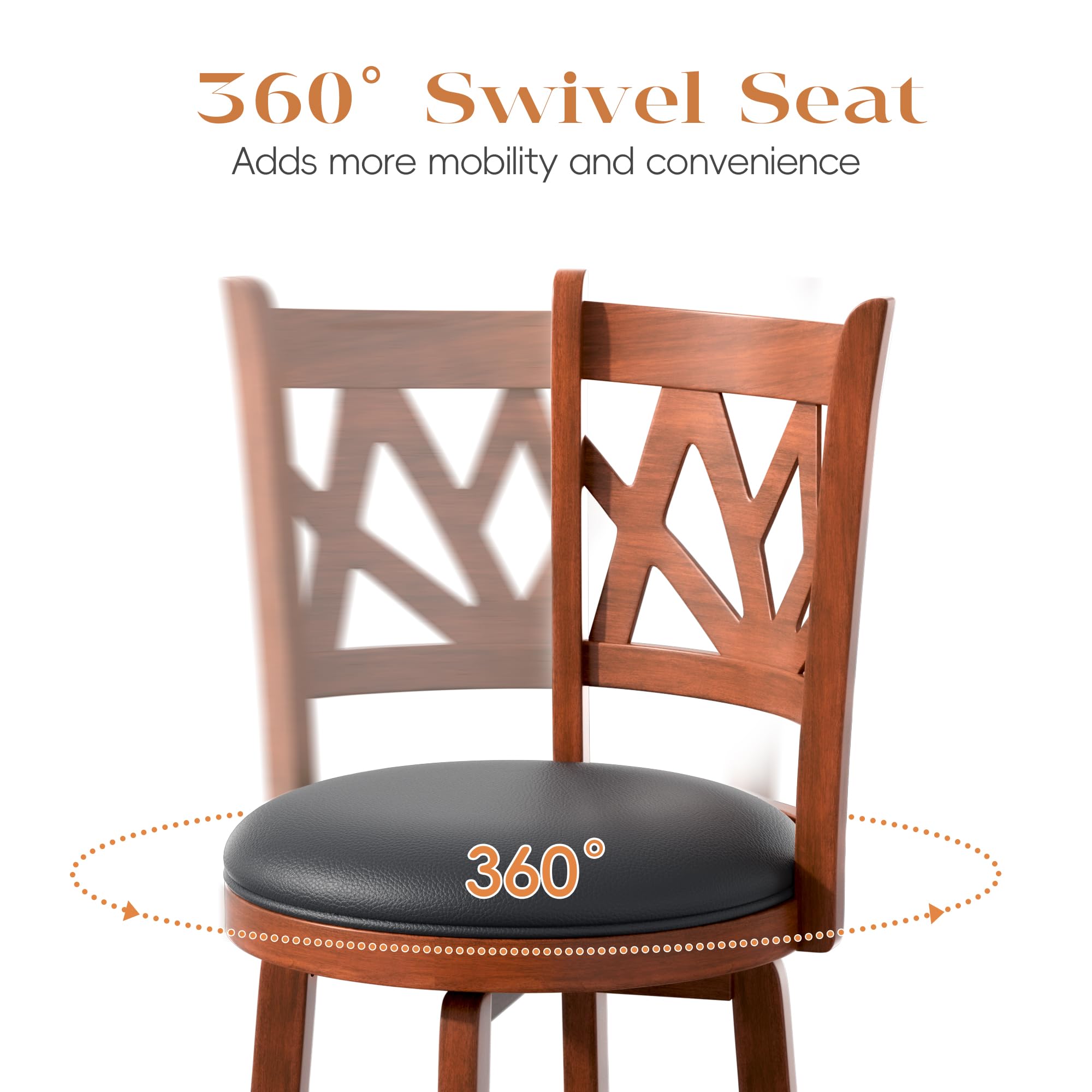 Betterhood Swivel Bar Stools - 29" Bar Height Swivel Barstools with Upholstered Seat & Solid Wood Footrest, Counter Bar Chairs for Kitchen Island & Pub (Brown, Set of 2)