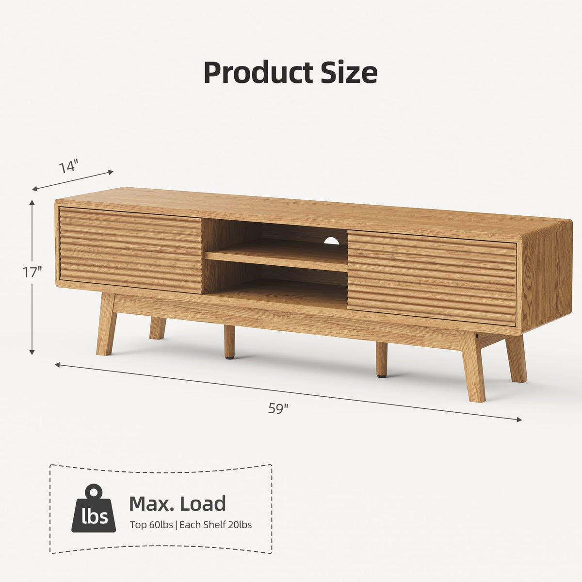 Xilingol 59“ TV Stand for TVs 65”, Mid Century Modern TV Console, Oak