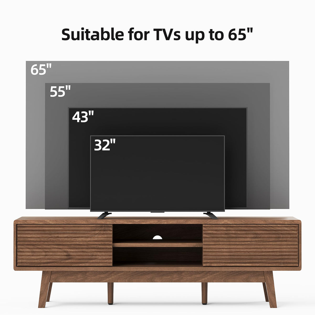 Xilingol 59“ TV Stand for TVs 65”, Mid Century Modern TV Console, Walnut