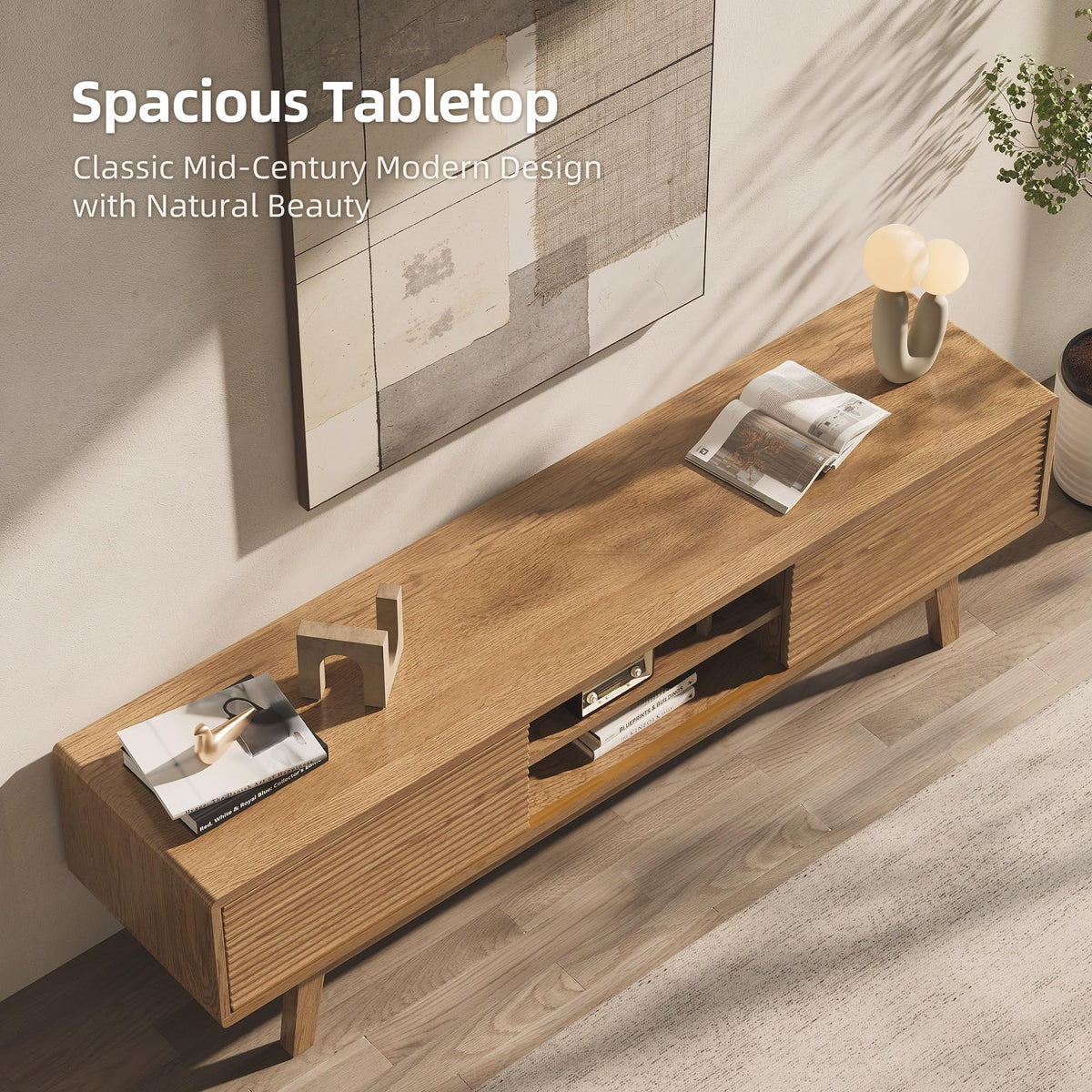 Xilingol 59“ TV Stand for TVs 65”, Mid Century Modern TV Console, Oak