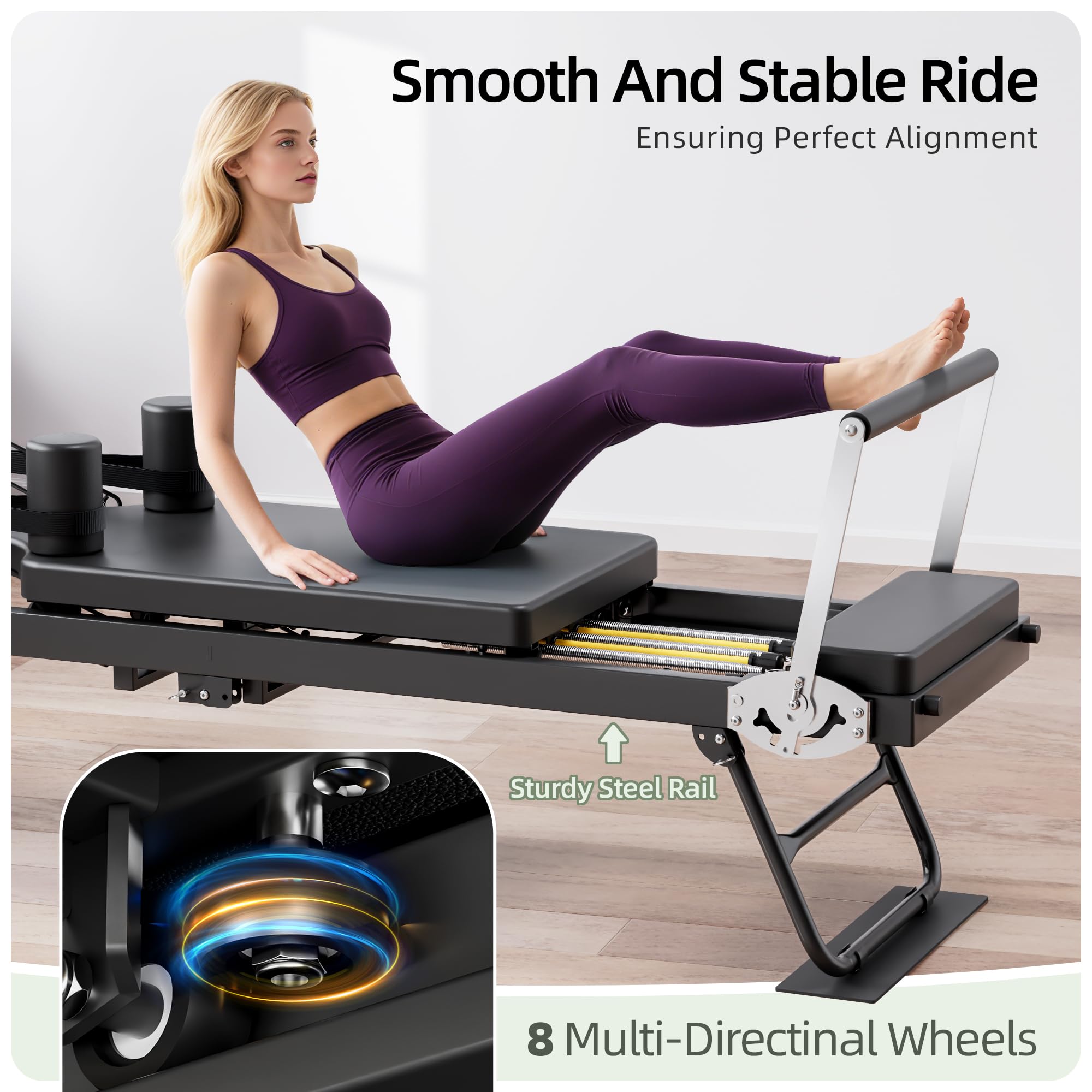Buytime Pilates Reformer, Foldable Reformer Pilates Machine with Dual Resistance - Springs and Cord, Pilates Machine for Advanced and Beginners Users, Up to 300 lbs Weight Capacity, Black