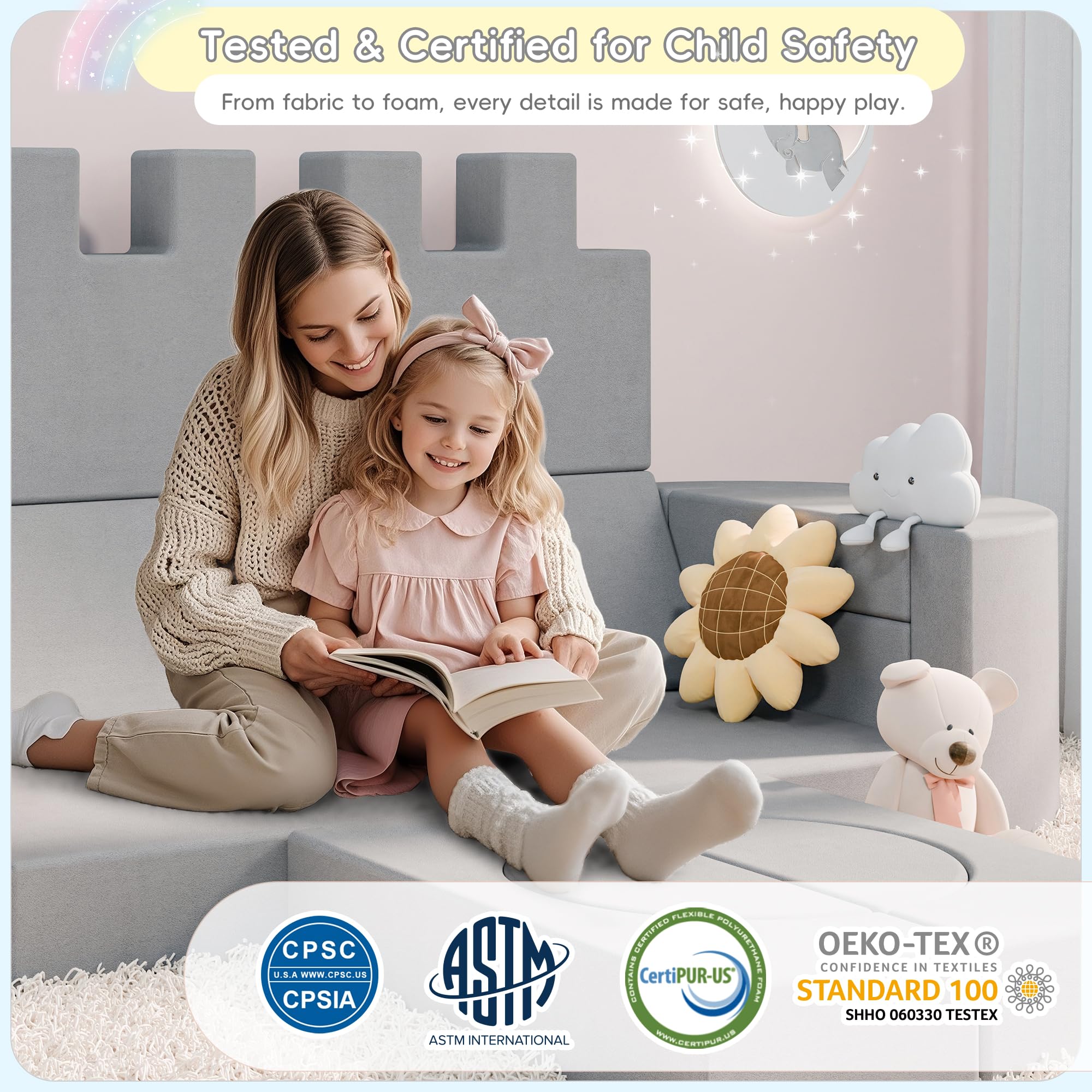 Betterhood 16pcs Modular Kids Play Couch, Large Toddler Play Sofa for Fun Play Time or Comfy Lounging, 1000+DIY Creativing Playroom Furniture, Foam Couch for Boys & Girls